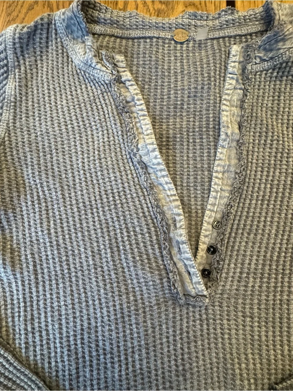 Free People FP One Colt Henley Waffle Knit Henley Top in Heather Gray Small